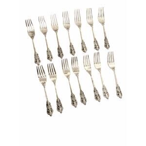 BAROQUE BY GODINGER Flatware Lot of 14 Salad / Dessert FORKS Silverplate 3305-60